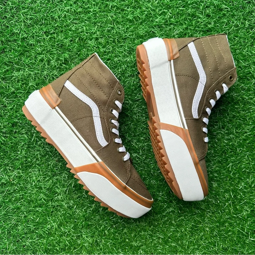 Vans Sk8 Hi Tapered Canvas Dark Olive Platform - Picture 9 of 11
